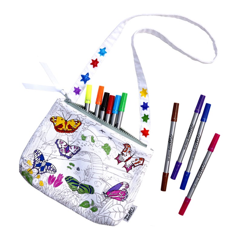 eatsleepdoodle DIY Coloring Butterfly Crossbody Bag for Kids with Washable Markers, Reusable Colorable Bag for Girls & Boys, Creative Arts & Crafts Activity, Fun Gift for Travel, School - Image 1